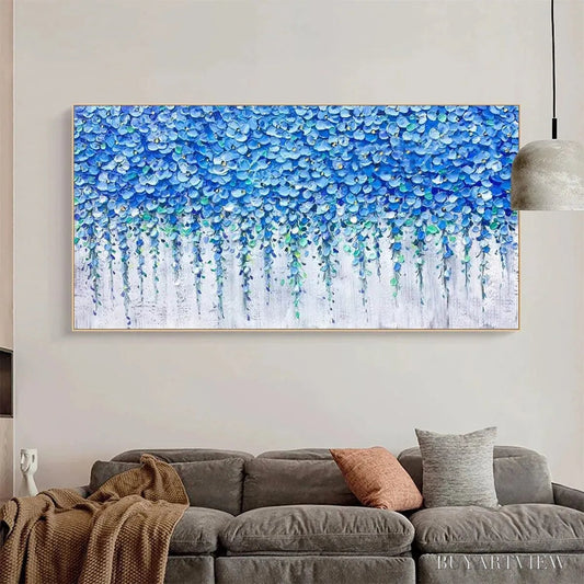 BUYARTVIEW Blue Wisteria – Textured Impasto Blue Floral Painting - image 2