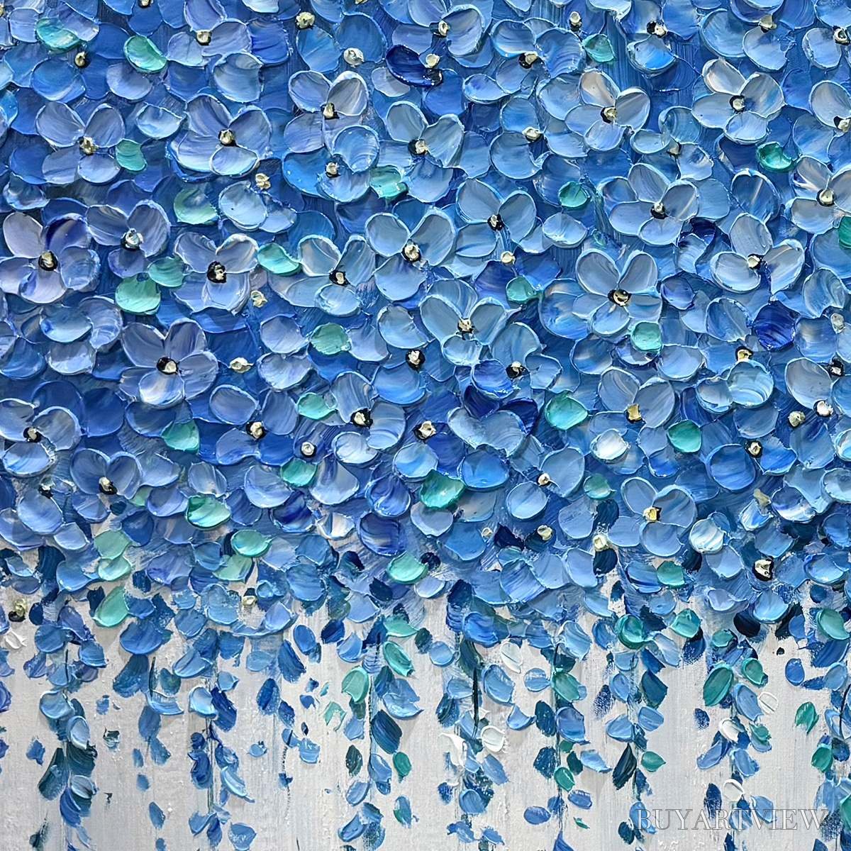 BUYARTVIEW Blue Wisteria – Textured Impasto Blue Floral Painting - image 3