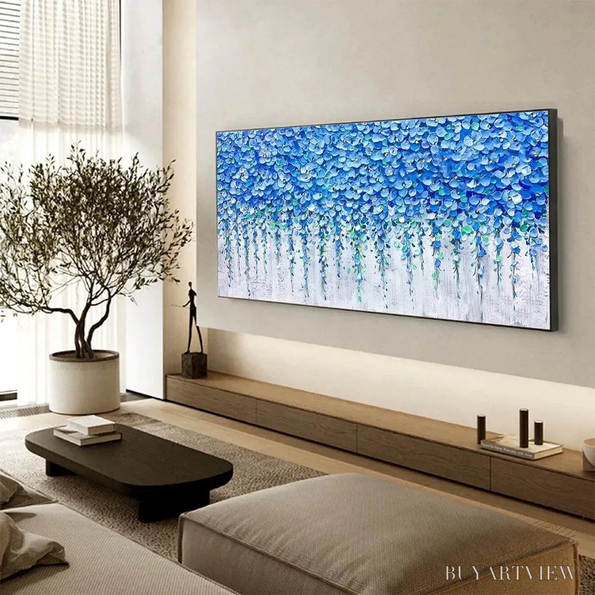 BUYARTVIEW Blue Wisteria – Textured Impasto Blue Floral Painting - image 5
