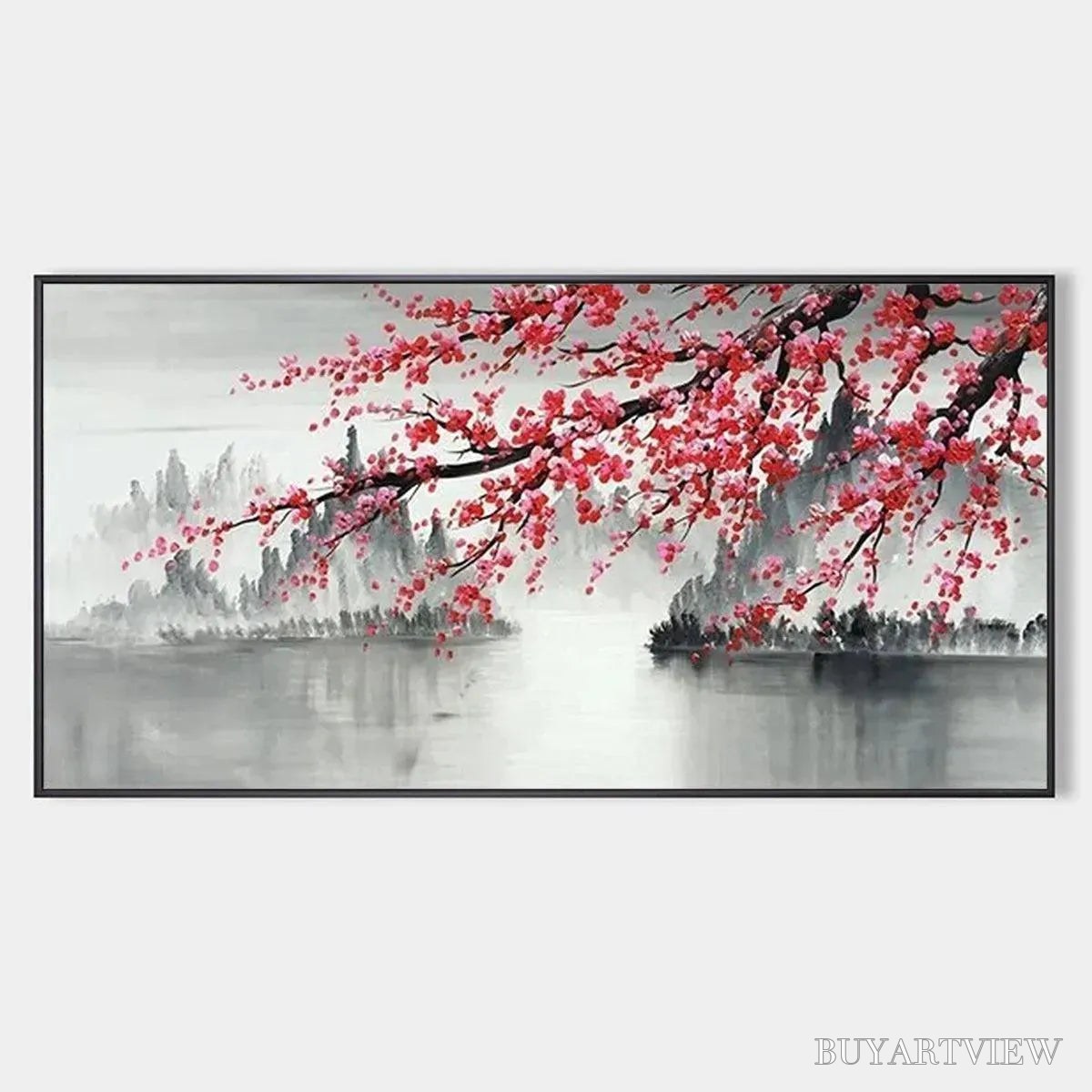 BUYARTVIEW Cherry Blossom Serenity – Horizontal Cherry Blossom Landscape Painting - image 1