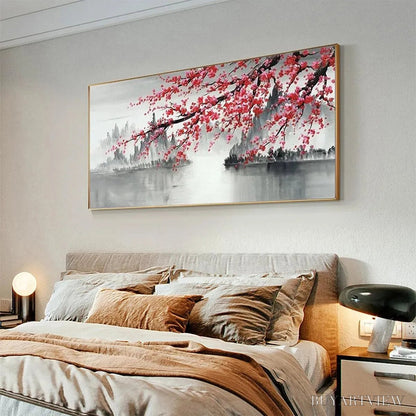 BUYARTVIEW Cherry Blossom Serenity – Horizontal Cherry Blossom Landscape Painting - image 4