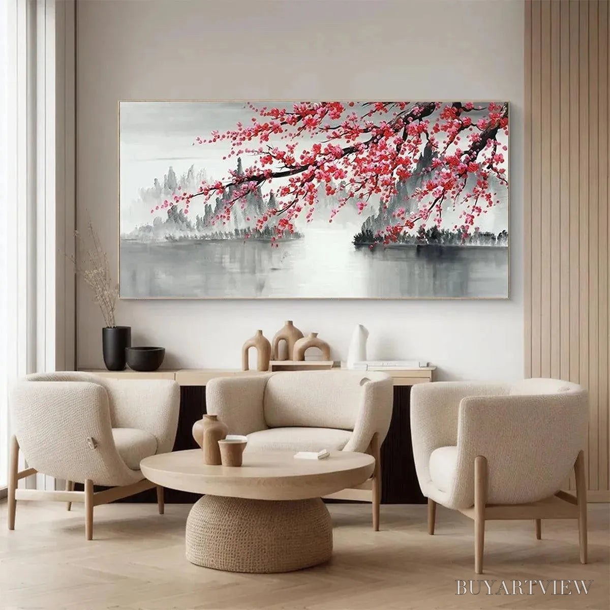 BUYARTVIEW Cherry Blossom Serenity – Horizontal Cherry Blossom Landscape Painting - image 5