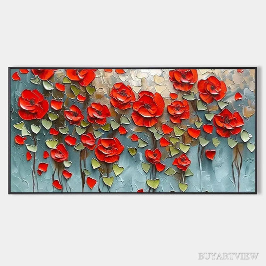 BUYARTVIEW Crimson Field – Textured Impasto Red Poppy Field Painting - image 1