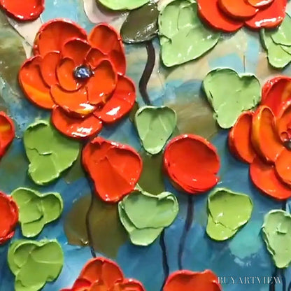 BUYARTVIEW Crimson Field – Textured Impasto Red Poppy Field Painting - image 3