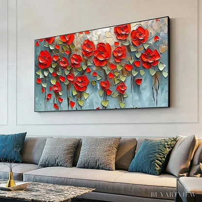 BUYARTVIEW Crimson Field – Textured Impasto Red Poppy Field Painting - image 4