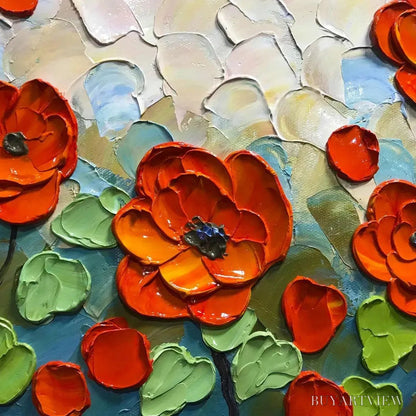 BUYARTVIEW Crimson Field – Textured Impasto Red Poppy Field Painting - image 6