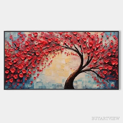 BUYARTVIEW Heart Tree – Textured Impasto Red Tree Painting with Heart-Shaped Leaves - image 1