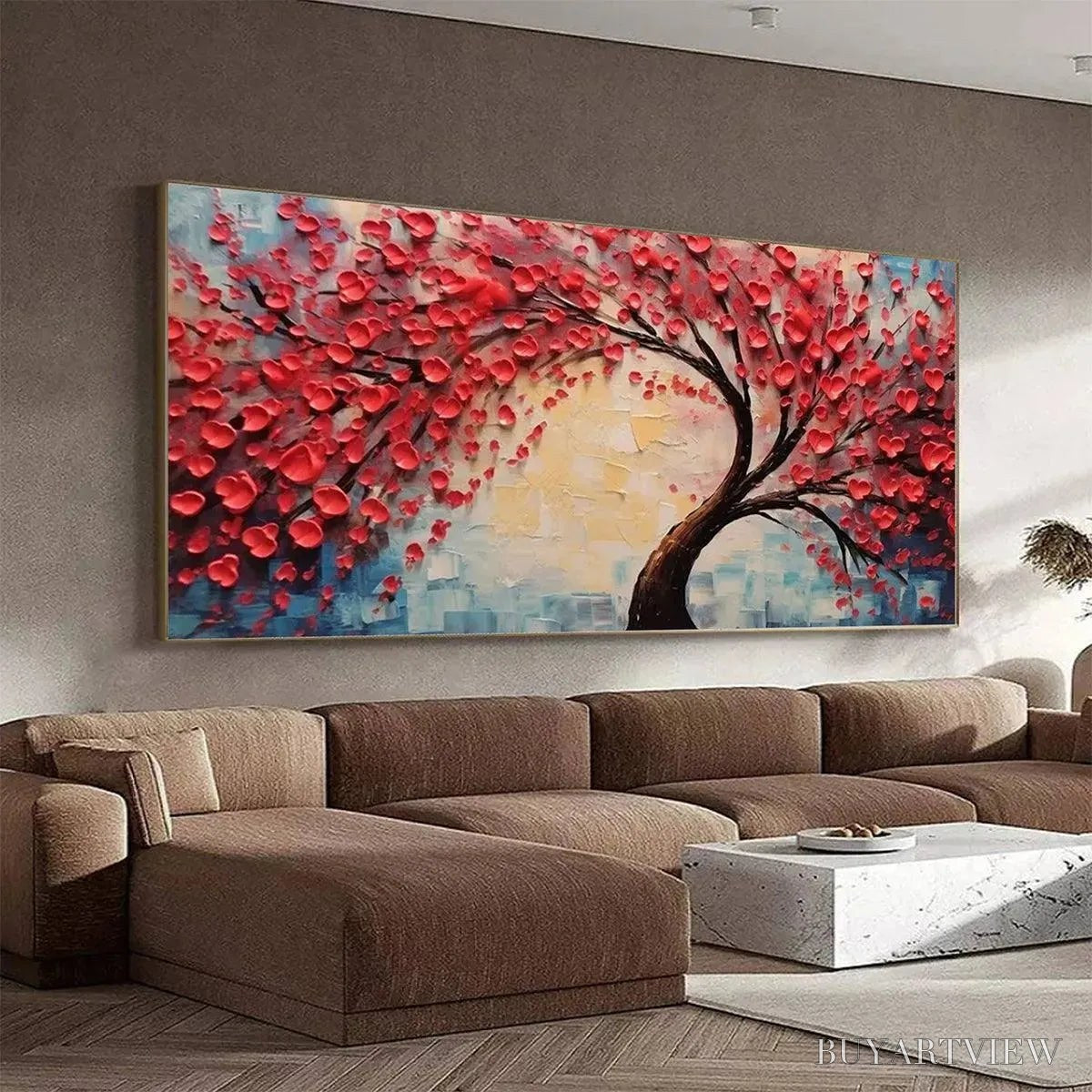 BUYARTVIEW Heart Tree – Textured Impasto Red Tree Painting with Heart-Shaped Leaves - image 4
