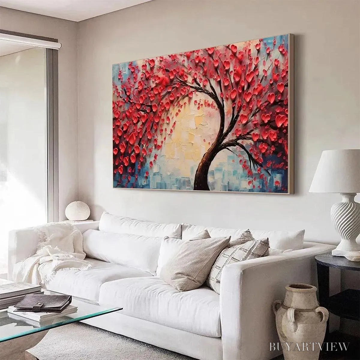 BUYARTVIEW Heart Tree – Textured Impasto Red Tree Painting with Heart-Shaped Leaves - image 6