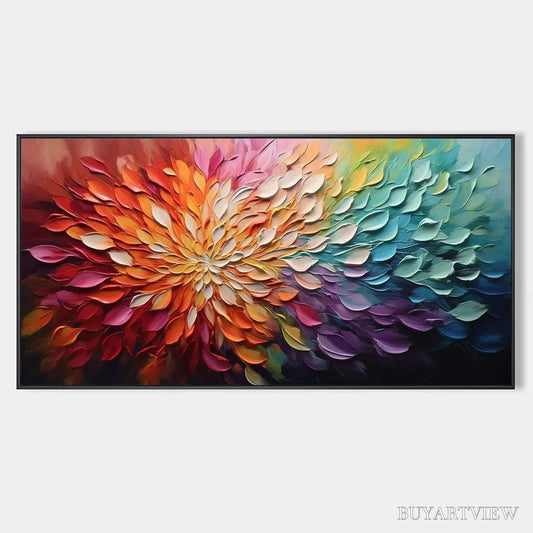 BUYARTVIEW Rainbow Petals – Textured Impasto Abstract Floral Painting in Rainbow Colors - image 1