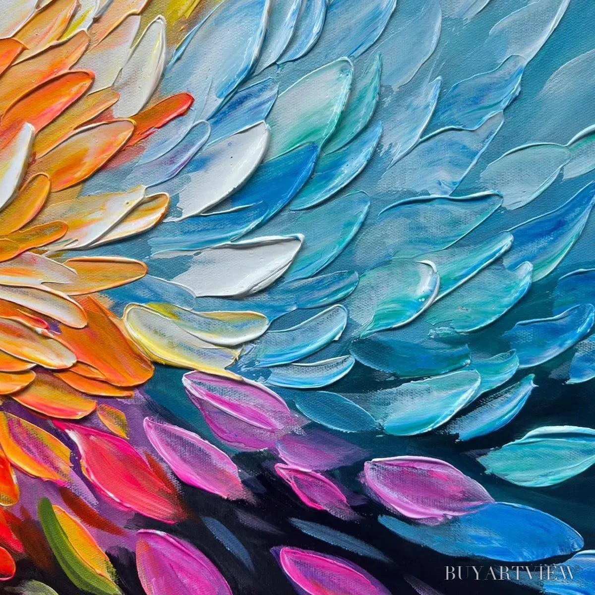 BUYARTVIEW Rainbow Petals – Textured Impasto Abstract Floral Painting in Rainbow Colors - image 3