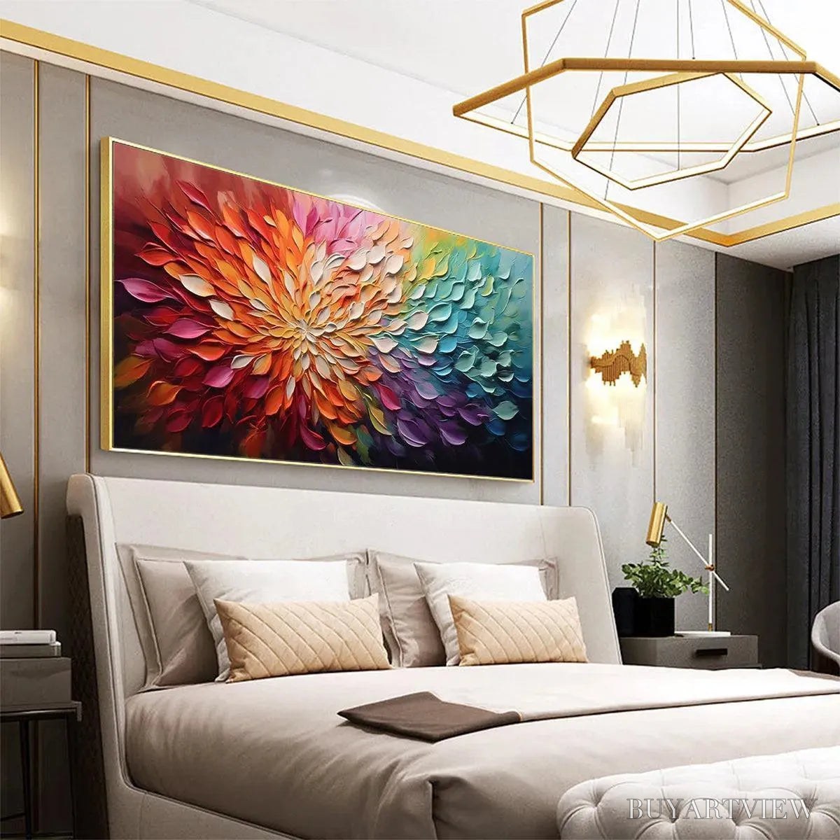BUYARTVIEW Rainbow Petals – Textured Impasto Abstract Floral Painting in Rainbow Colors - image 4