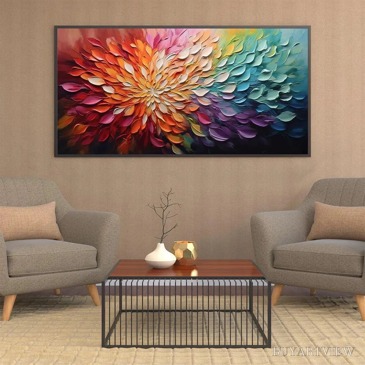 BUYARTVIEW Rainbow Petals – Textured Impasto Abstract Floral Painting in Rainbow Colors - image 5