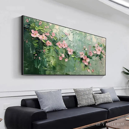 BUYARTVIEW Spring Blossom – Textured Pink Floral Painting on Green Background - image 4