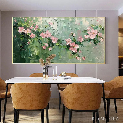 BUYARTVIEW Spring Blossom – Textured Pink Floral Painting on Green Background - image 6