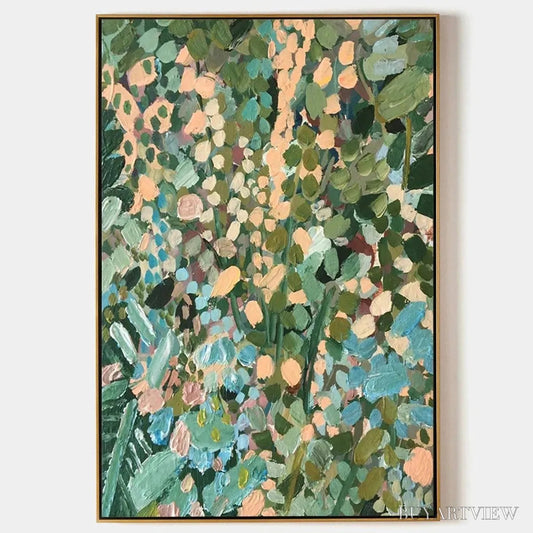 BUYARTVIEW Enchanted Garden – Vertical Abstract Floral Painting in Green, Blue, and Peach - image 1