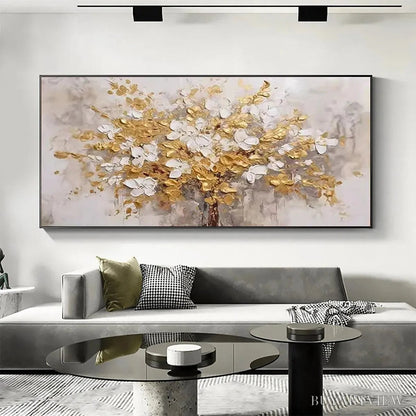 BUYARTVIEW Golden Garden – Textured White and Gold Floral Impasto Painting - image 2