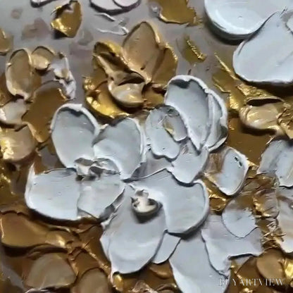 BUYARTVIEW Golden Garden – Textured White and Gold Floral Impasto Painting - image 3