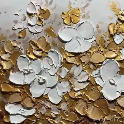 BUYARTVIEW Golden Garden – Textured White and Gold Floral Impasto Painting - image 5