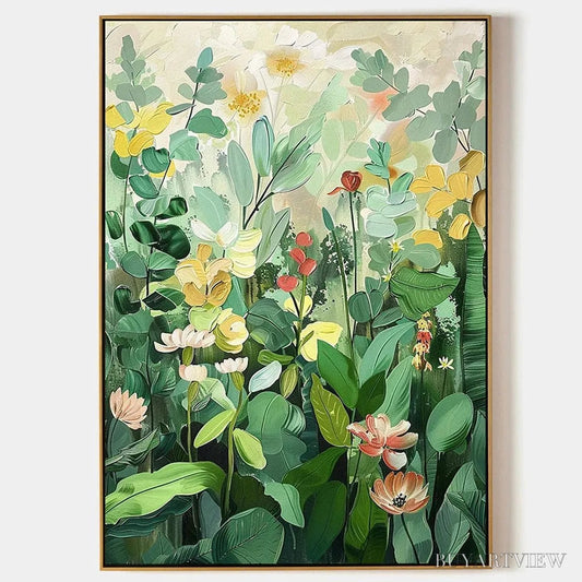 BUYARTVIEW Botanical Garden – Vertical Green and Yellow Floral Painting - image 1