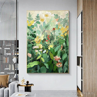 BUYARTVIEW Botanical Garden – Vertical Green and Yellow Floral Painting - image 2