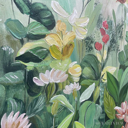 BUYARTVIEW Botanical Garden – Vertical Green and Yellow Floral Painting - image 3