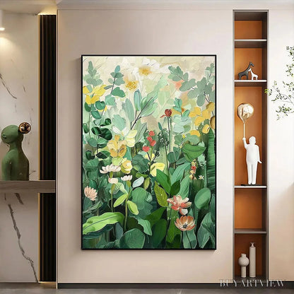 BUYARTVIEW Botanical Garden – Vertical Green and Yellow Floral Painting - image 4