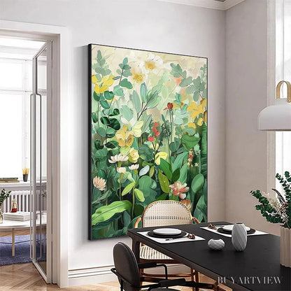 BUYARTVIEW Botanical Garden – Vertical Green and Yellow Floral Painting - image 5