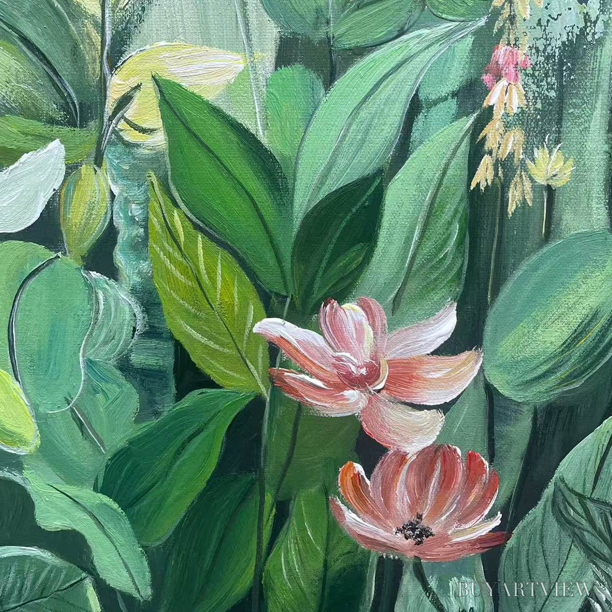 BUYARTVIEW Botanical Garden – Vertical Green and Yellow Floral Painting - image 6