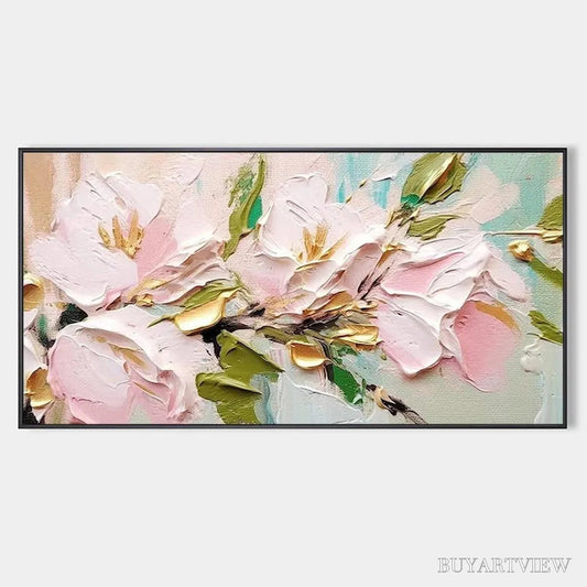 BUYARTVIEW Golden Blush – Textured Pink and Gold Floral Impasto Painting - image 1