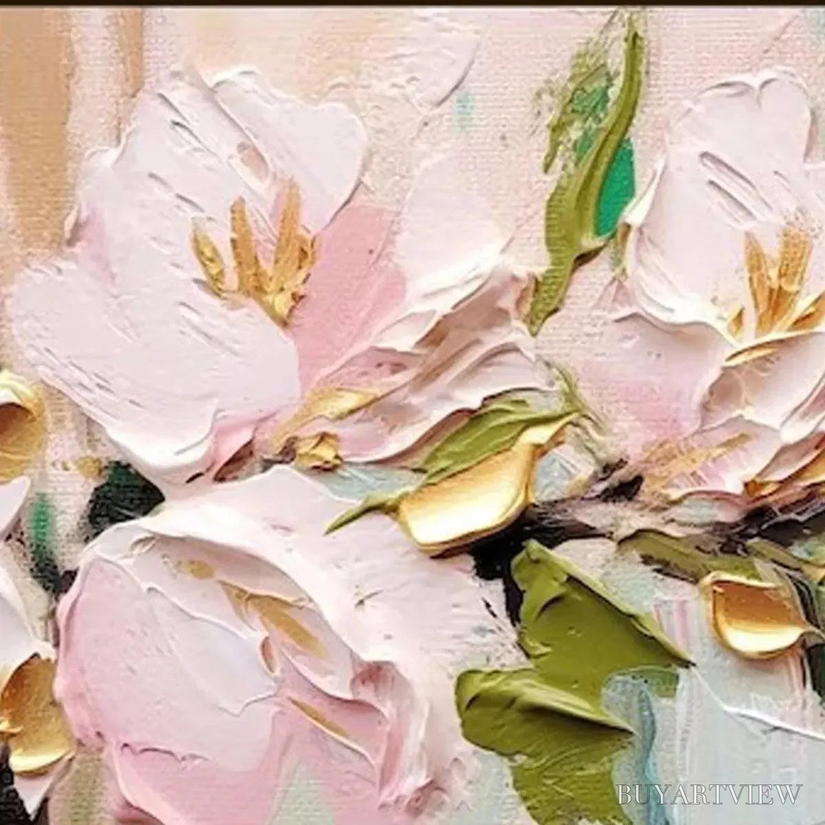 BUYARTVIEW Golden Blush – Textured Pink and Gold Floral Impasto Painting - image 3