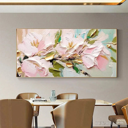 BUYARTVIEW Golden Blush – Textured Pink and Gold Floral Impasto Painting - image 4