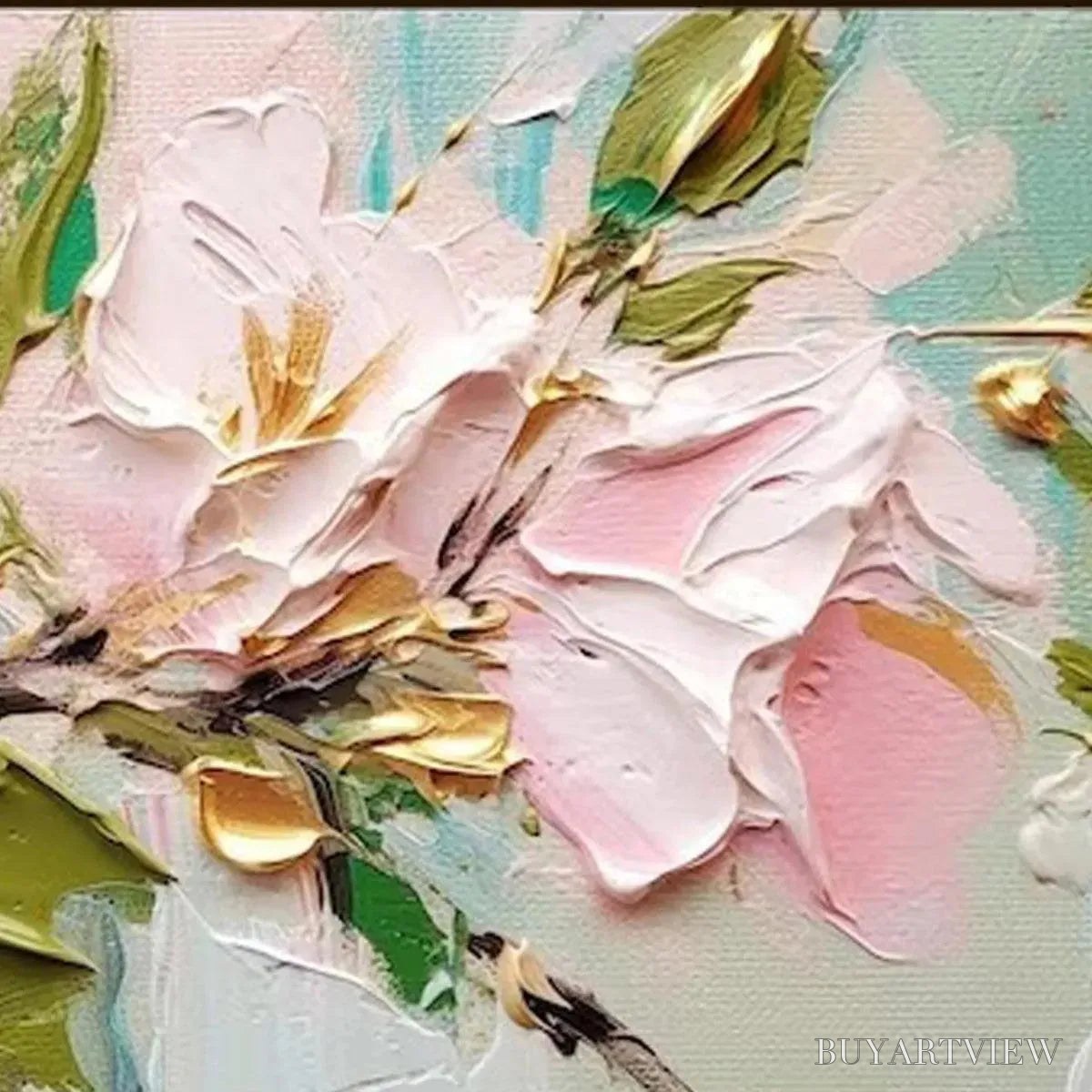 BUYARTVIEW Golden Blush – Textured Pink and Gold Floral Impasto Painting - image 5