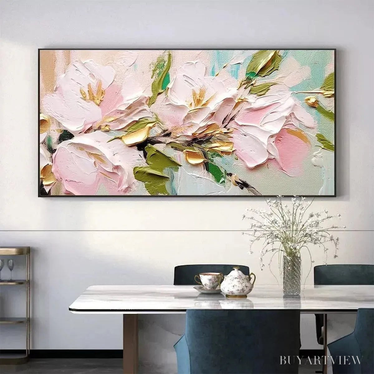 BUYARTVIEW Golden Blush – Textured Pink and Gold Floral Impasto Painting - image 6