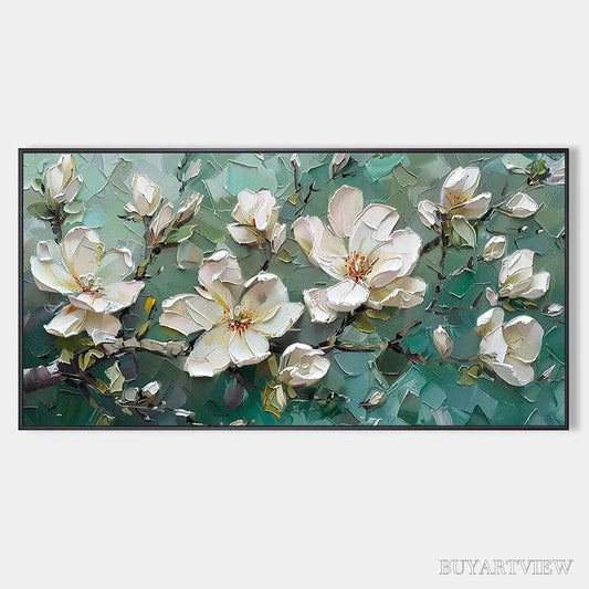 BUYARTVIEW Jade Magnolias – White Magnolia Impasto Painting - image 1