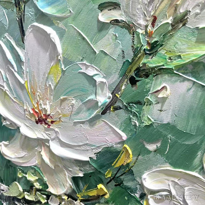 BUYARTVIEW Jade Magnolias – White Magnolia Impasto Painting - image 3