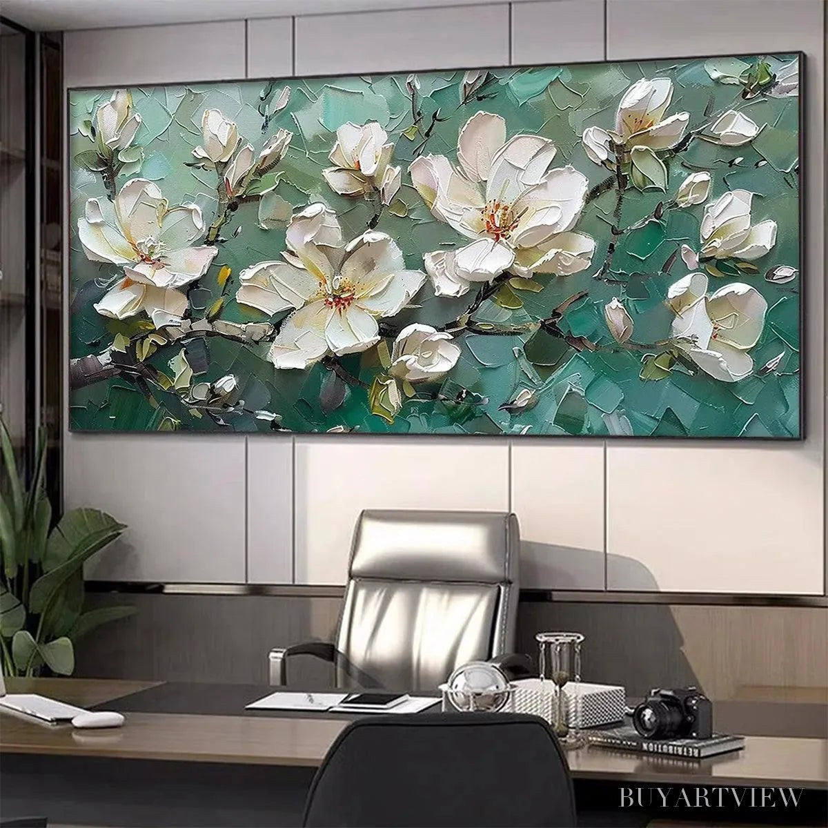 BUYARTVIEW Jade Magnolias – White Magnolia Impasto Painting - image 5