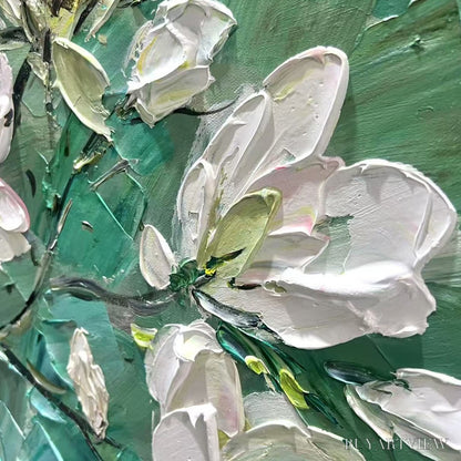 BUYARTVIEW Jade Magnolias – White Magnolia Impasto Painting - image 6
