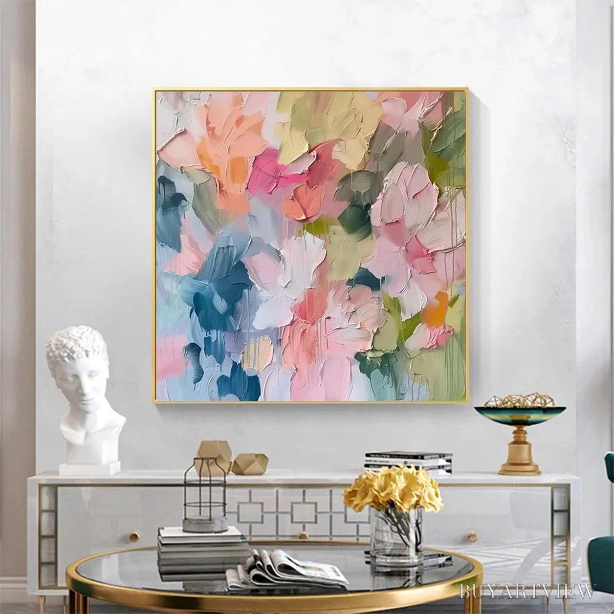 BUYARTVIEW Pastel Dream – Textured Abstract Floral Painting in Soft Pastel Colors - image 2