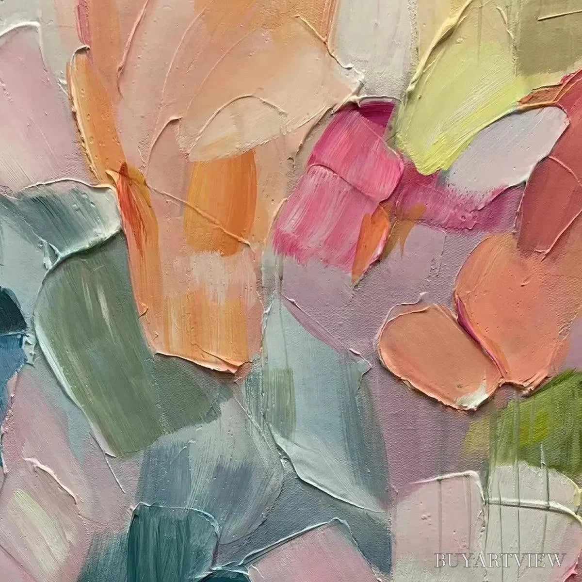 BUYARTVIEW Pastel Dream – Textured Abstract Floral Painting in Soft Pastel Colors - image 3