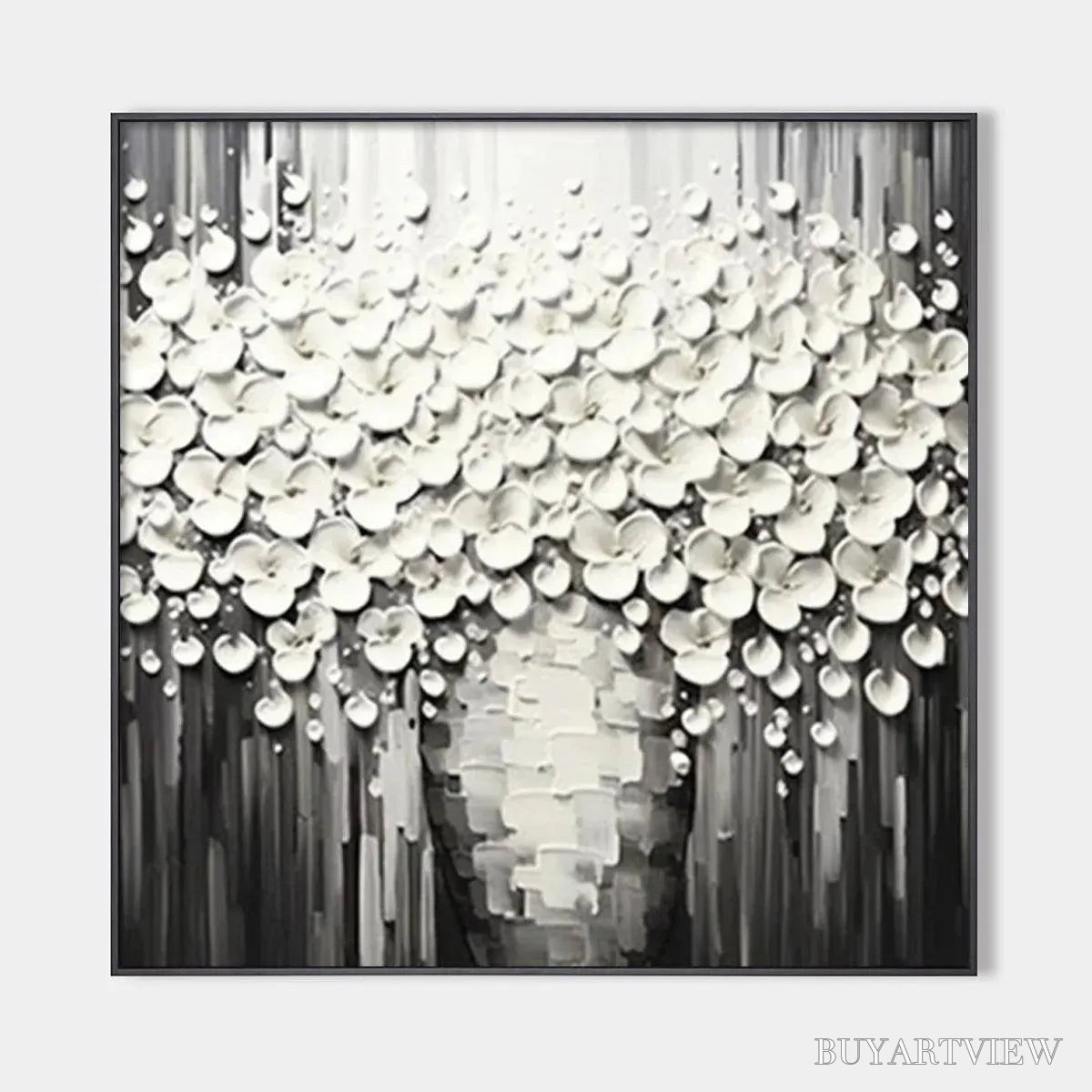 BUYARTVIEW White Bouquet – Textured White Floral Painting on Grey Background - image 1