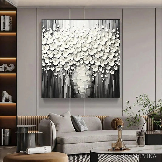 BUYARTVIEW White Bouquet – Textured White Floral Painting on Grey Background - image 2