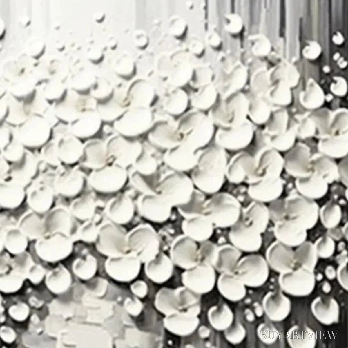 BUYARTVIEW White Bouquet – Textured White Floral Painting on Grey Background - image 3