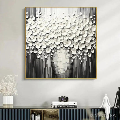 BUYARTVIEW White Bouquet – Textured White Floral Painting on Grey Background - image 4