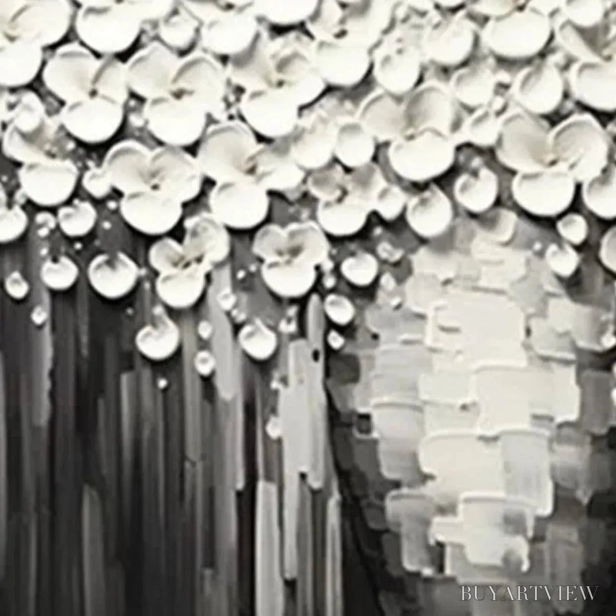BUYARTVIEW White Bouquet – Textured White Floral Painting on Grey Background - image 5