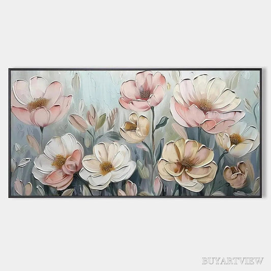 BUYARTVIEW Soft Blossoms – Textured Impasto Floral Painting in Soft Pink and White - image 1