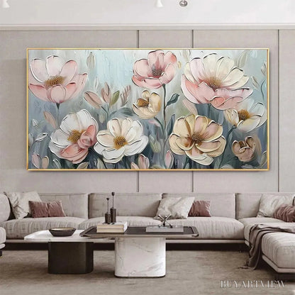 BUYARTVIEW Soft Blossoms – Textured Impasto Floral Painting in Soft Pink and White - image 2