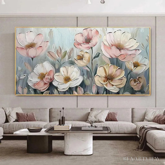 BUYARTVIEW Soft Blossoms – Textured Impasto Floral Painting in Soft Pink and White - image 2