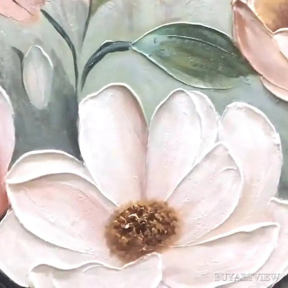 BUYARTVIEW Soft Blossoms – Textured Impasto Floral Painting in Soft Pink and White - image 3
