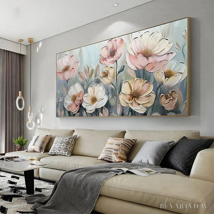 BUYARTVIEW Soft Blossoms – Textured Impasto Floral Painting in Soft Pink and White - image 4